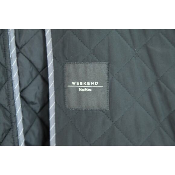 NO BELT Max Mara Weekend Black Quilted Women's Trench Coat US 12 - Picture 11 of 13